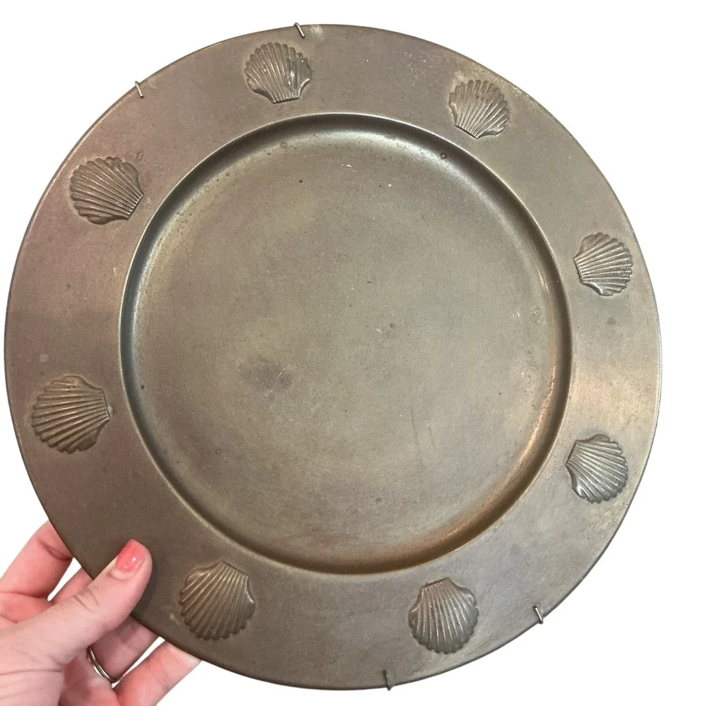 Vtg Wilton Armetale Brass Scallop Shell Decorative Charger Plate Coastal Beach